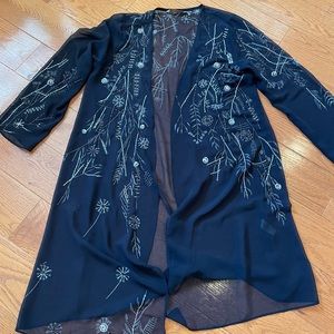 🧿 Soft Surroundings Beaded Sheer Kimono | Navy Blue | Petite Small